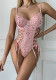 Women Pink Sequin Shaping Butterfly Lace-Up Sexy Bodysuit