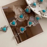 Women Belt Bohemian Metal Heart Belt with Skirt Turquoise Heart Print Body Chain