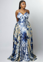 Women summer v-neck Halter Neck Sleeveless Printed Dress