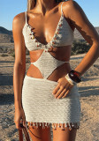 Women Sexy Hollow Patchwork Shell Lace Beach Holidays Bikini Beach Dress