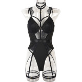 Women Lace Bodysuit Off Shoulder Halter Neck Hollow See-Through Suspender Sexy Lingerie