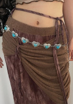 Women Belt Bohemian Metal Heart Belt with Skirt Turquoise Heart Print Body Chain