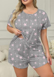 Women Summer Casual Pink Star Pajama Set