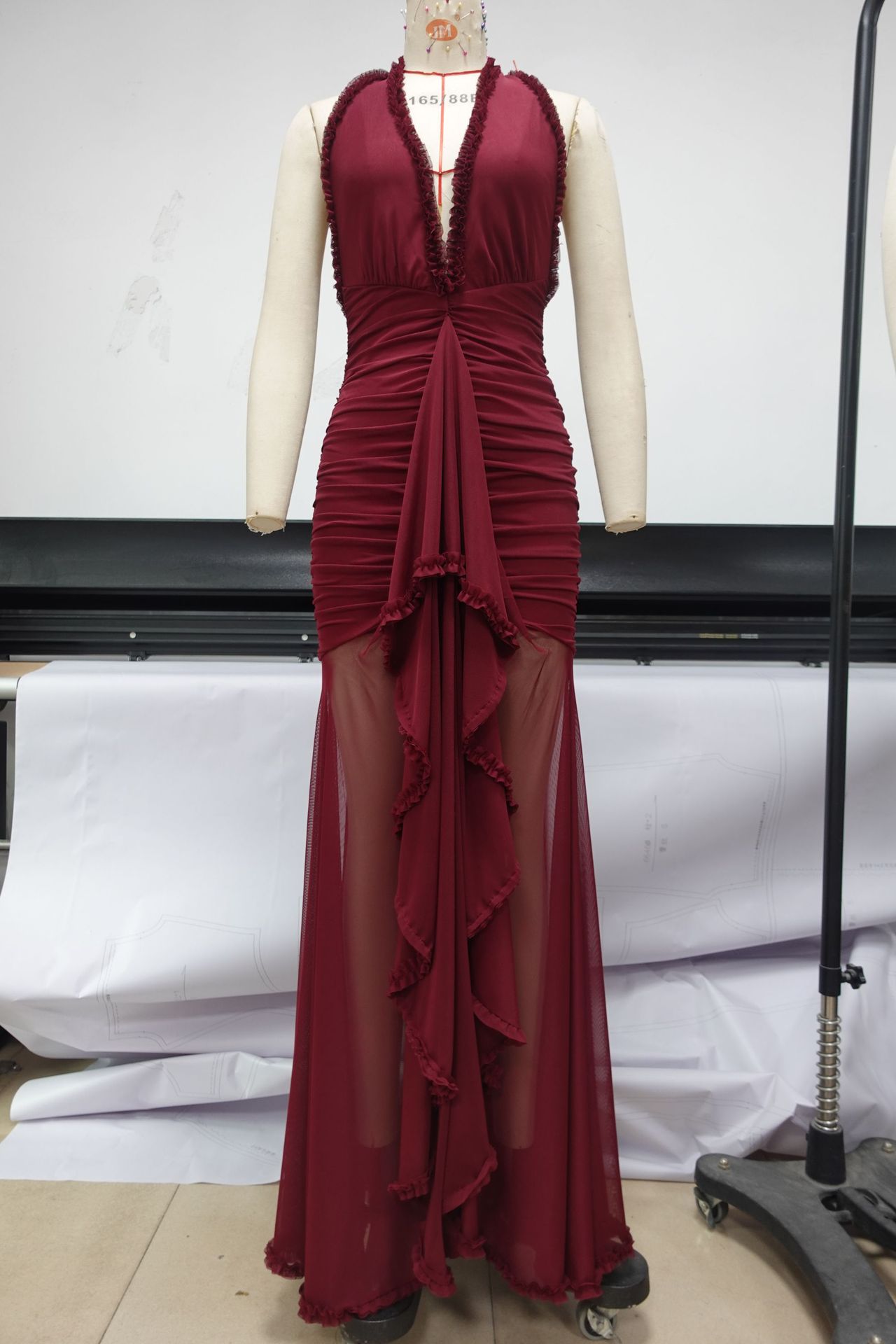 Women Sexy Stretch Suspender Solid V-Neck Dress