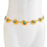 Women Accessories Turquoise Belt Metal Retro Carved Bohemian Body Chain Belt Chain
