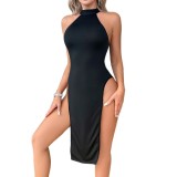 Women Halter Neck Slit Nightdress Sexy Lingerie