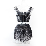 Women Lace Lace-Up Cross Pu Leather Sexy Lingerie