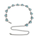 Women Belt Bohemian Metal Heart Belt with Skirt Turquoise Heart Print Body Chain