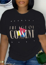 Letter Printed Round Neck Short Sleeve T-shirt