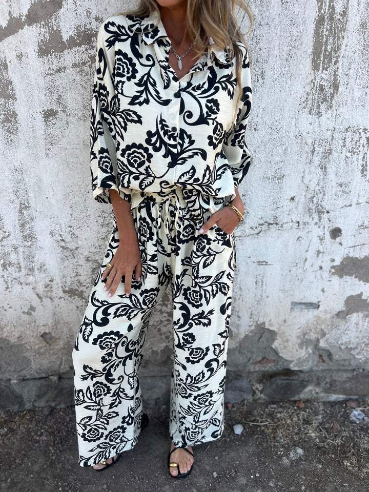 Casual Women's Printed Two-Piece Shirt & Pants Set