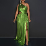 Women's One-Shoulder Evening Gown Sexy High-Slit Open Waist Dress