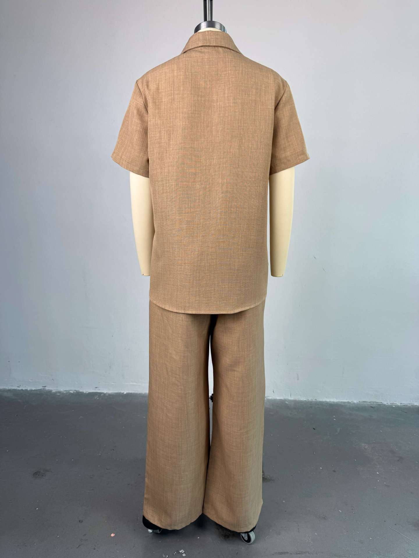 Women's Summer Casual Turndown Collar Loose Short Sleeve Shirt & Wide-Leg Pants Outfit