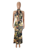 Women's Sexy Low-Back Halter Neck Top Slit Bodycon Skirt Set