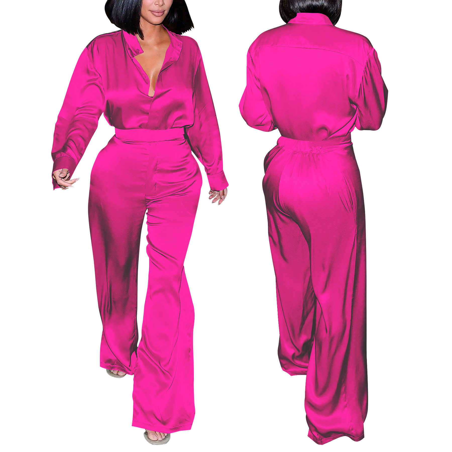 Fashion Women's Long Sleeve Shirt & Pants Set