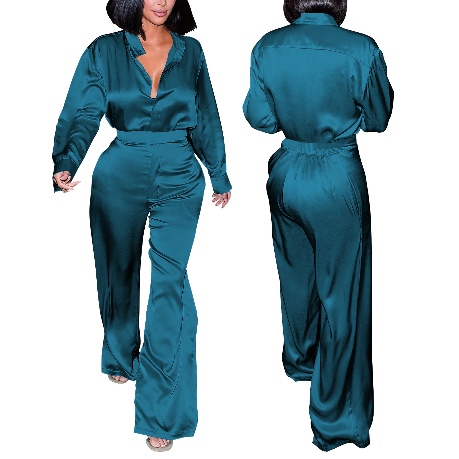 Fashion Women's Long Sleeve Shirt & Pants Set