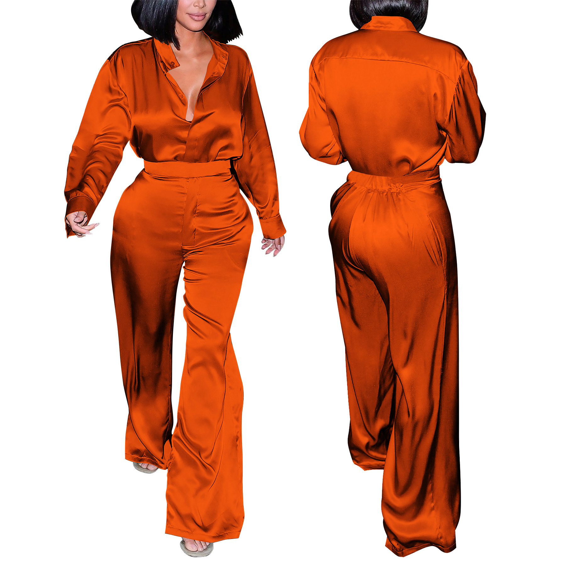 Fashion Women's Long Sleeve Shirt & Pants Set