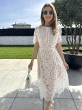 Round Neck Ruffle Sleeve Lace Dress Women's Summer Slim Fit Chic Elegant Gown