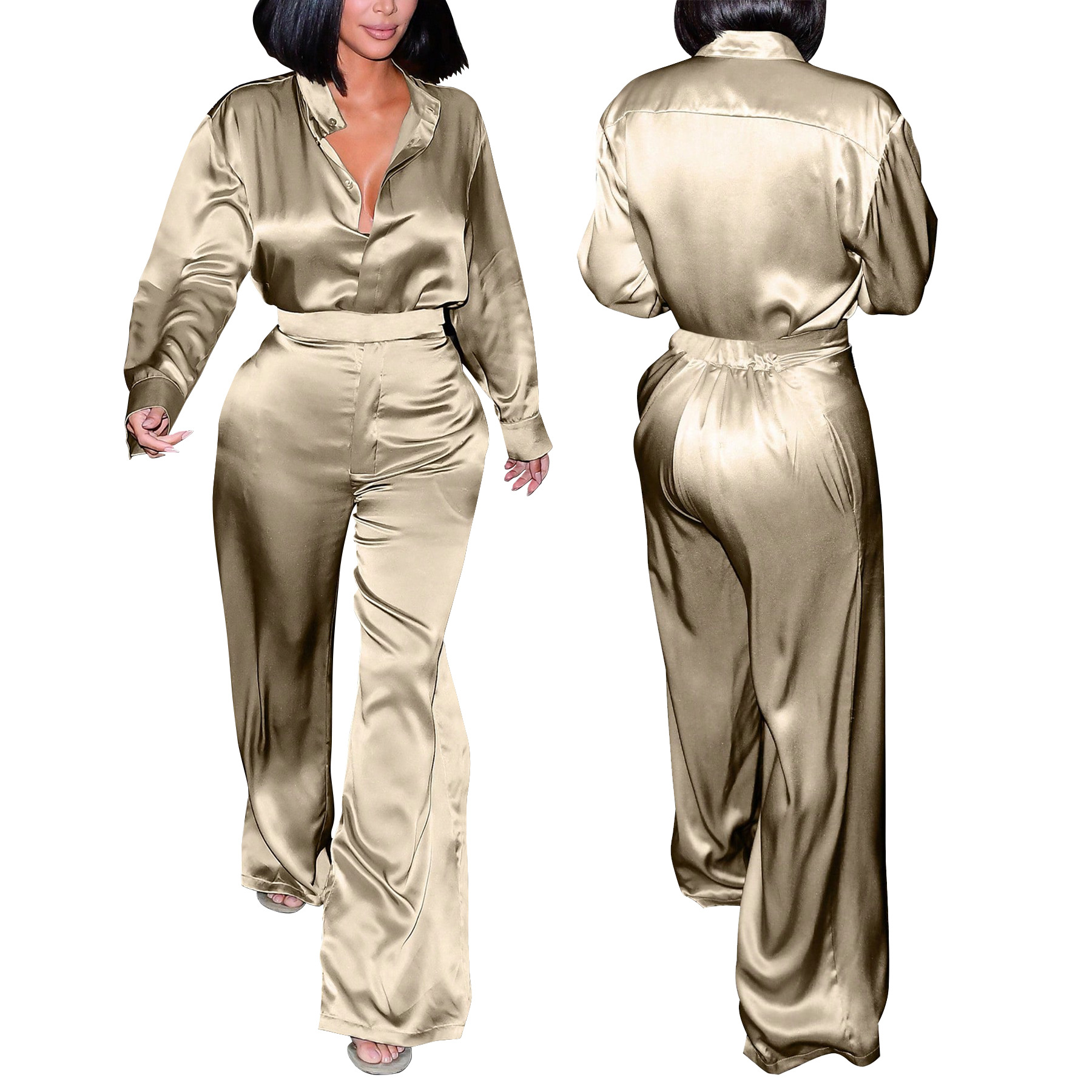 Fashion Women's Long Sleeve Shirt & Pants Set