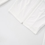 Women's Stand Collar Long Sleeve Slim-Fit Zip-Up Cropped Top & Short Skirt Two-Piece Set