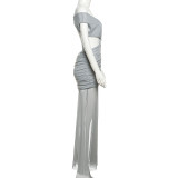 Summer Sexy Mesh Ruffle Patchwork V-Neck Low-Back Dress