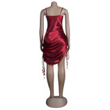 Sexy Strappy Deep V Double Drawstring Design Clubwear Dress