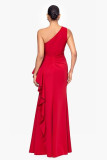 One-Shoulder Chic Elegant Solid Color Slim Waist High-Slit Side Ruffles Mermaid Evening Gown