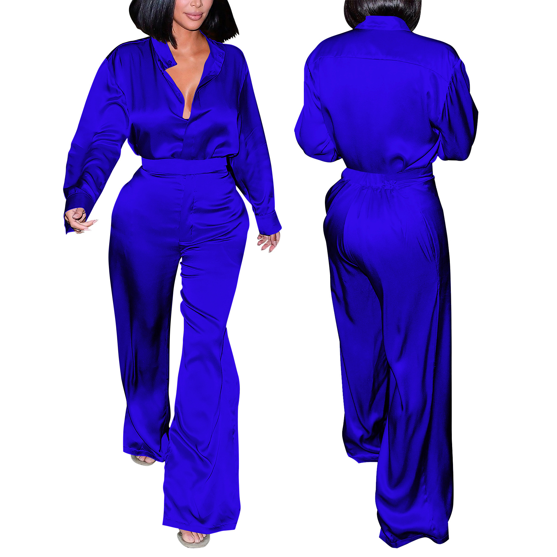 Fashion Women's Long Sleeve Shirt & Pants Set