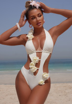 Solid Color Fashionable Cut-Out Sexy Floral One-Piece Swimsuit Solid Color Fashionable Cut-Out Sexy Floral One-Piece Swimsuit