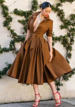 Trendy Women's Autumn/Winter Long Sleeve Slim Waist Solid Color Flared Dress