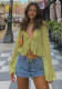 Summer Ruffle Tie Deep V-Neck Long Sleeve Women's Sheer Top