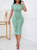 Elegant Solid Color Ruffle-Tight-Fitting Summer Dress for Women