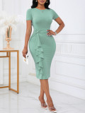Elegant Solid Color Ruffle-Tight-Fitting Summer Dress for Women