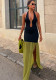 Women's Halter Lace-Up Hollow-Out Color-Block Slit Sexy Dress