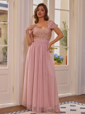 Sequin Short Sleeve Evening Dress
