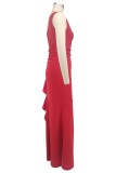 One-Shoulder Chic Elegant Solid Color Slim Waist High-Slit Side Ruffles Mermaid Evening Gown
