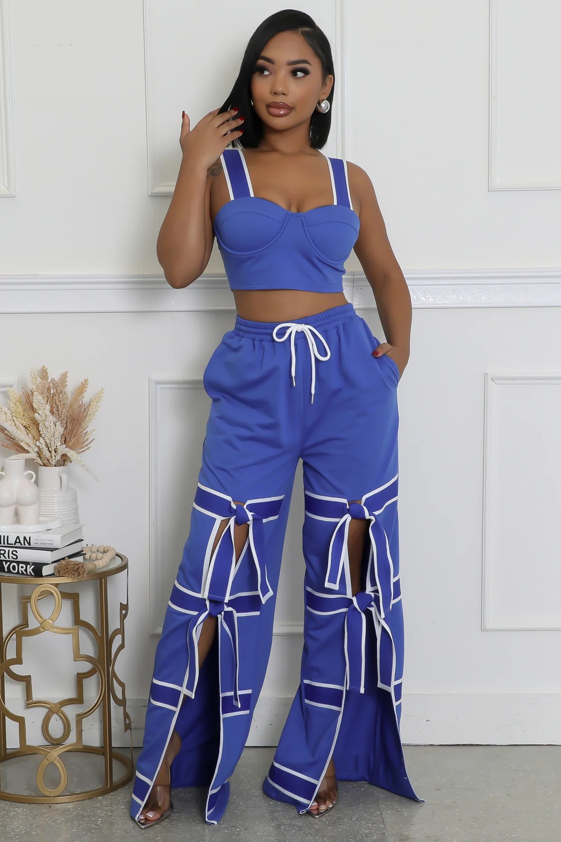 Women's Strap High-Waist Lace-Up Fashion Two Piece Pants Set