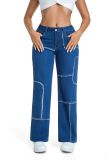 Women's Loose Straight-Leg Cargo Mid-Rise Wide-Leg Denim Pants