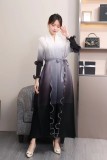Ruffle Plus Size Fashion Elegant Chic Loose Ombre Long Dress