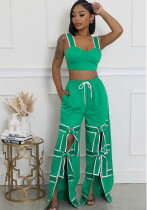 Women's Strap High-Waist Lace-Up Fashion Two Piece Pants Set Women's Strap High-Waist Lace-Up Fashion Two Piece Pants Set