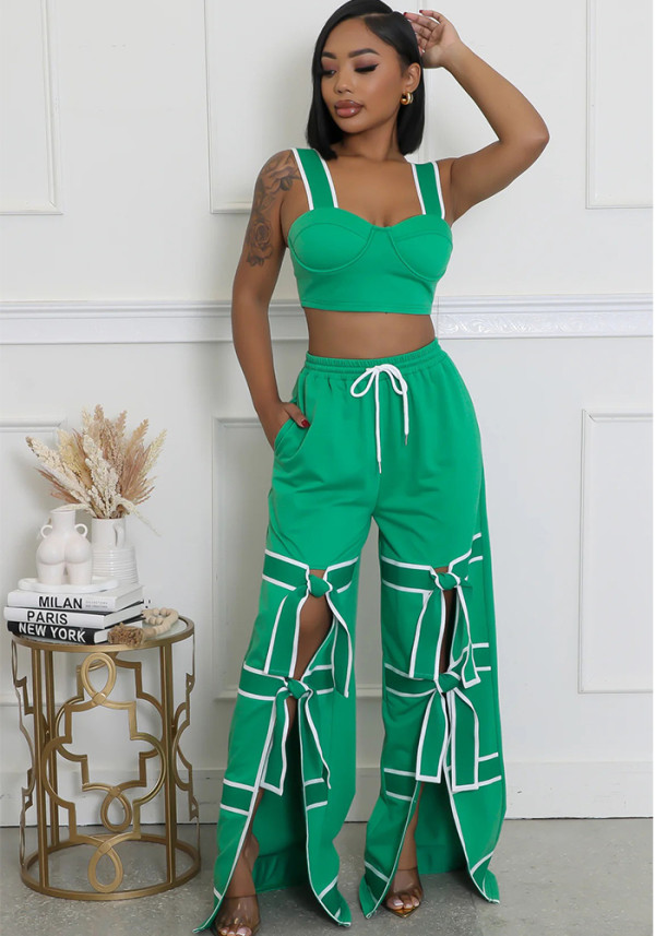 Women's Strap High-Waist Lace-Up Fashion Two Piece Pants Set