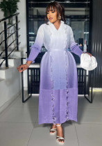 Ruffle Plus Size Fashion Elegant Chic Loose Ombre Long Dress