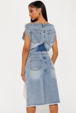 Casual Fashion Off Shoulder Slim Fit Denim Jumpsuit