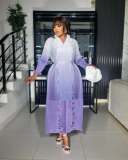 Ruffle Plus Size Fashion Elegant Chic Loose Ombre Long Dress