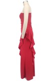 One-Shoulder Chic Elegant Solid Color Slim Waist High-Slit Side Ruffles Mermaid Evening Gown