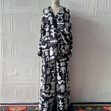 Summer Elegant Sexy Printed Top + Wide-Leg Pants Two-Piece Set