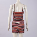 Summer Sexy Crop Open Waist Color-Blocked Camisole & Mini Skirt Two-Piece Set