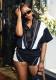 Solid Color Patchwork Sporty Casual Short Sleeve Top with Shorts Two-Piece Set