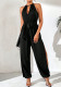 Spring/Summer Solid Color Strappy Slit Jumpsuit with Belt