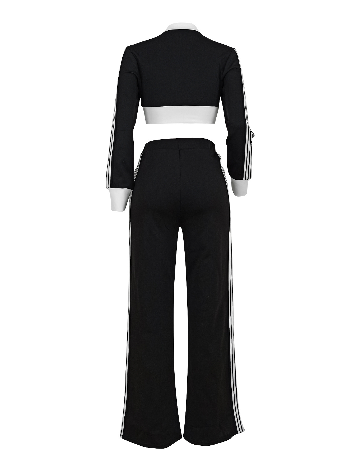 Women's Color-Blocked Casual Zip-Up Long Sleeve Top & Side-Stripe Sporty Pants Autumn/Winter Set