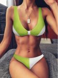 Gold Buckle Bikini Two-Piece Contrast Swimwear
